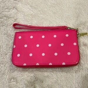 Pink Polka Dot Wallet with Zip Closure